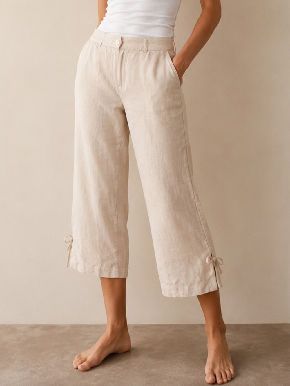 Linen 100% Peach Crop Apricot Midrise Pant Ann Taylor 0
